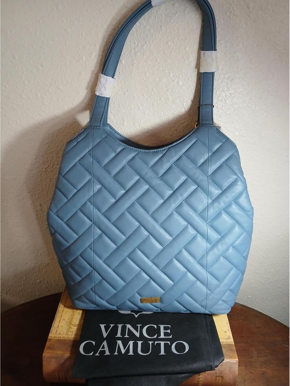 Vince Camuto Mediterranean Blue Quilted Leather Shoulder Bag
